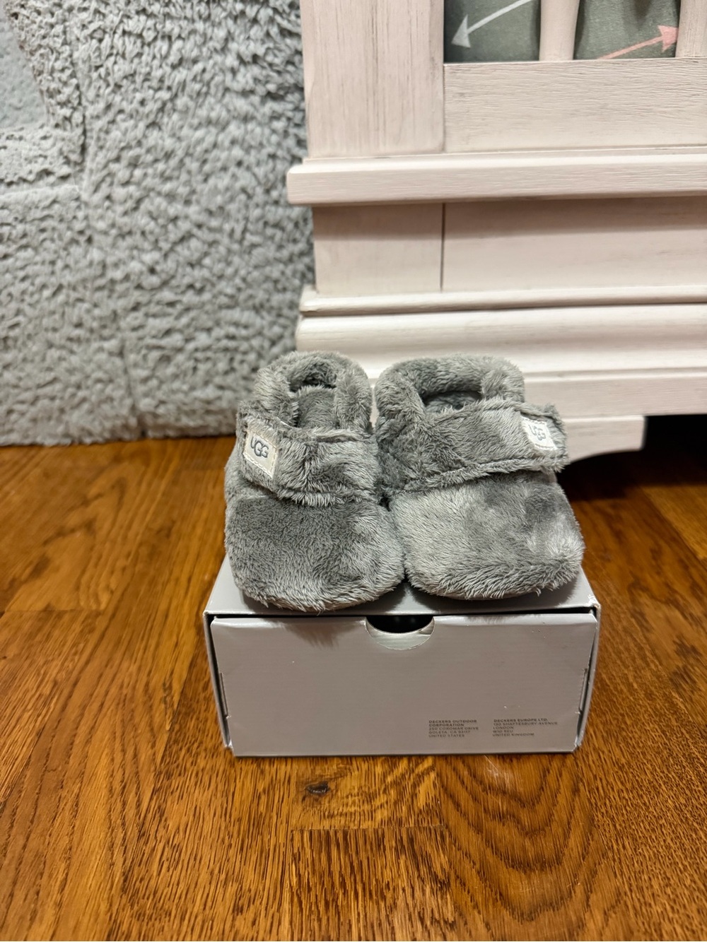 UGG Gray Plush Baby Walker Shoes with Hook-and-Loop Strap